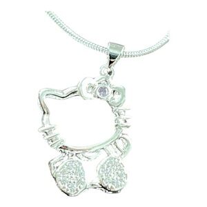 Hello Kitty Silver Plated Crystal Pendant Necklace 18" Chain Light Purple Bow